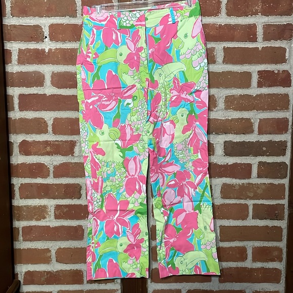Lilly Pulitzer Parrots in Paradise Pink & Green Wide Leg Pants Women's 0 - Picture 1 of 4